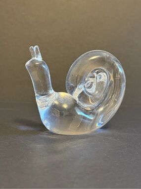 Vintage 1970s Steuben Signed Clear Crystal “Hand Cooler” Snail